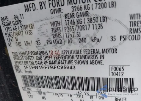 2011 Ford F-150 Xlt from USA, damaged, VIN 1FTFW1EF7BFC95643